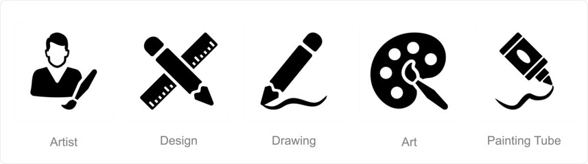 A set of 5 Art icons as artist, design, drawing