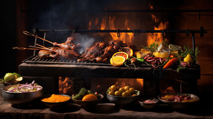 A Culinary Journey of Tandoori Temptations, where Tasty Meats and Spice in the Clay Oven - obrazy, fototapety, plakaty