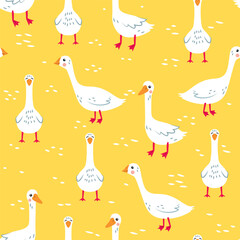 Vector pattern with cute geese