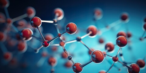 Illustration of a molecular structure model with atoms and bonds, representing organic chemistry and molecular biology