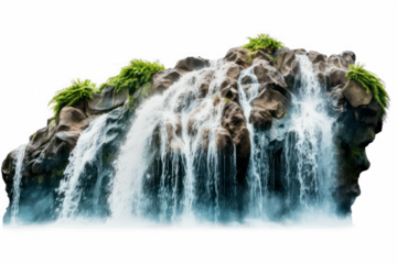 Waterfall on mountain stream isolated on transparent background, png file
