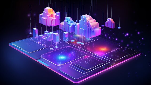 Connected Cloud Ecosystem: Seamless Data Exchange Across Devices in Home and Work Networks - Isometric Technology Concept