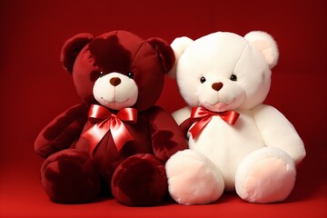 a pair of cute teddy bears with red bows. valentine's day.