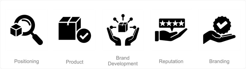 A set of 5 Branding icons as positioning, product, brand development