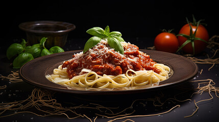 Savory Homemade Pasta Delight with Rich Bolognese Sauce, Sprinkled with Tasty Cheese