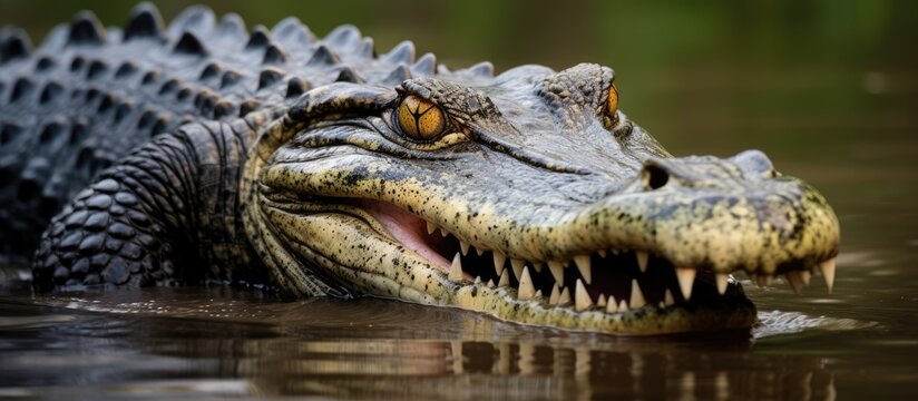 Adult Orinoco Crocodile emerging from water in Los Lianos, Venezuela.