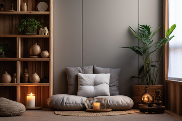 Peaceful meditation room with natural and zen elements