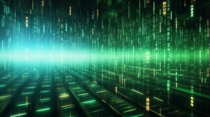 Obraz premium Abstract Binary Code Matrix Background - 3D Render Illustrating Connectivity and Data Flow in Modern Technology Era