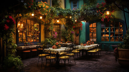 Fototapeta premium Authentic Italian Trattoria, the Perfect Culinary Restaurant with Outdoor Seating