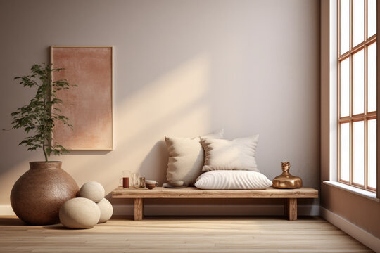 Peaceful meditation room with natural and zen elements