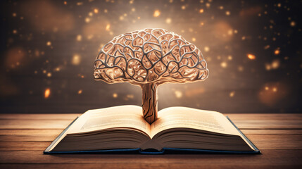 Human brain on an open book