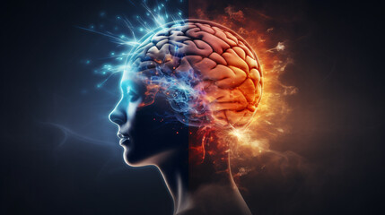 Human head profile and brain inside - obrazy, fototapety, plakaty