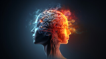 Human head profile and brain inside - obrazy, fototapety, plakaty