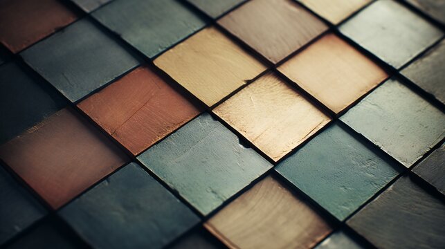 Textured Squares in a Mosaic of Rustic Copper and Slate Tones