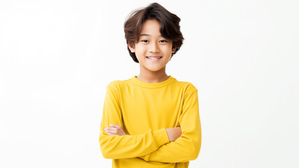 Obraz na płótnie Canvas Portrait of happy asian boy isolated on white background.
