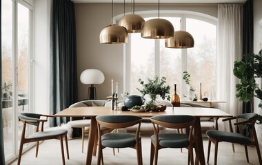 Fototapeta premium Scandinavian style incorporated into the design of a modern dining room