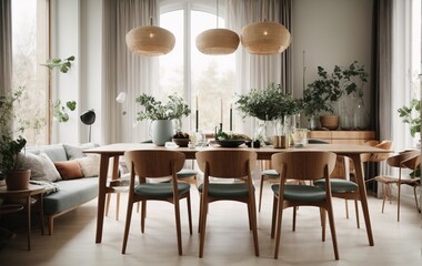 Scandinavian style incorporated into the design of a modern dining room