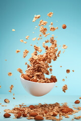 healthy granola with cereals and nuts, trendy levitation photo