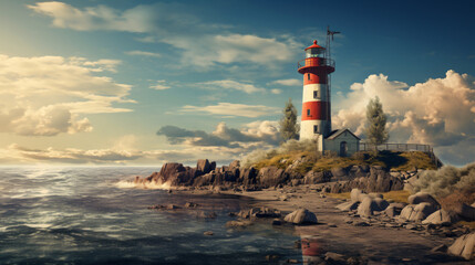 Lighthouse on seashore.