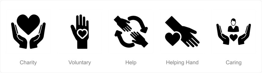 A set of 5 Charity and donation icons as charity, voluntary, help