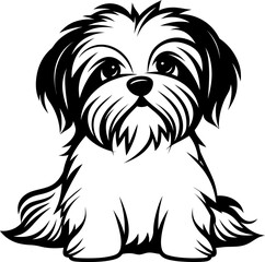 Maltese dog silhouette in black color. Vector template design for laser cutting wall art.