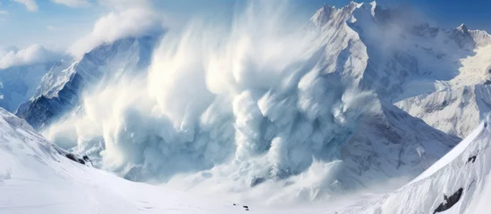 Fotobehang Mountainous region in Caucasus experiences avalanche. © AkuAku