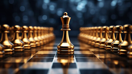 Gold queen - the leader of the chess in the game on  chess board, wallpaper