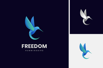 abstract fly hummingbird logo vintage. beauty colibri bird logo outline symbol, freedom birds vector logo template - obrazy, fototapety, plakaty