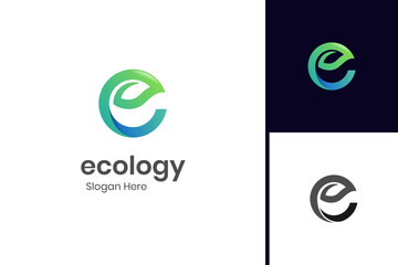 Letter e with leaf eco logo icon design with foliage graphic element symbol for ecology, herbal vector logo template