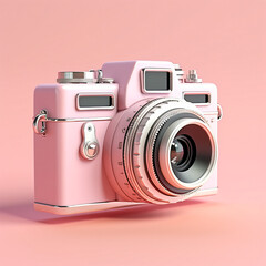 Memo image memory vintage camera floating on pink