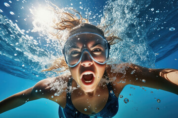 Woman playing sports, swimming to exercise
