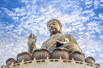 Tian Tan Buddha Statue Po Lin Monastery, Lantau Island, Ngong Ping Village, Hong Kong, scenery on...