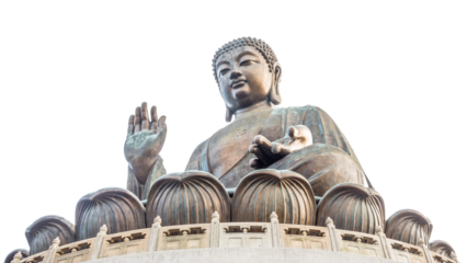 Tian Tan Buddha Statue Po Lin Monastery, Lantau Island, Ngong Ping Village, Hong Kong, scenery on heaven Big buddha, religion sacred landmark of tourists, buddhists tourism. On sky cloundy background.