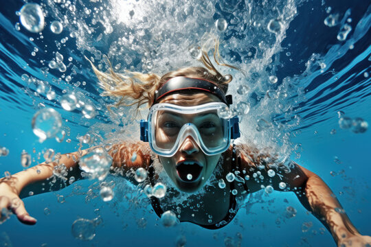 Woman playing sports, swimming to exercise
