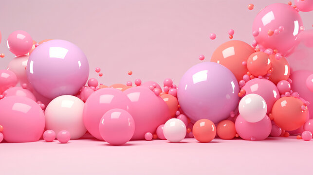 3d render abstract pink pastel balls multicolored