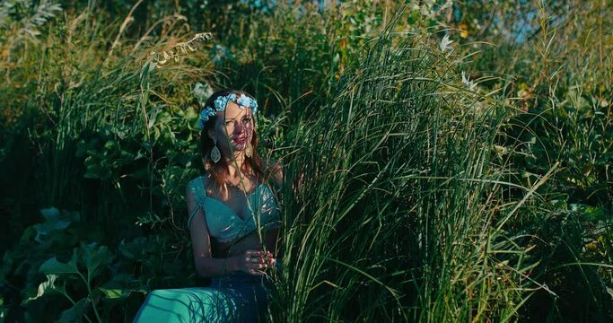 rusalka is female spirit in Ukrainian folklore and mythology, portrait in nature, 4K, Prores