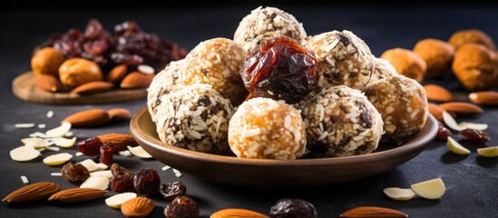 Energy balls made with dry fruits or sweets - obrazy, fototapety, plakaty
