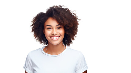 portrait of a black woman, happy female isolated on white or transparent png