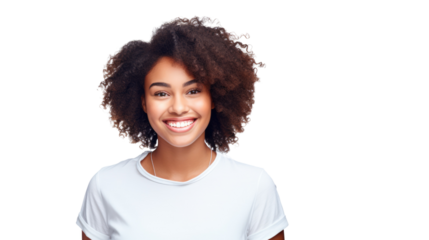 portrait of a black woman, happy female isolated on white or transparent png