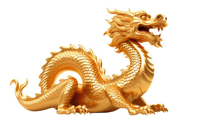 golden chinese dragon statue isolated on white or transparent png © David Kreuzberg