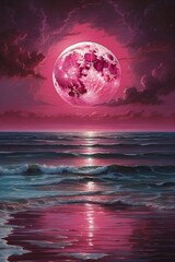 Full moon over the sea. Illustration. Created with Generative AI	