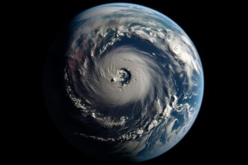 Naklejka na ściany i meble Hurricane tornado on earth satellite view. Meteorology cyclonic dangerous world disaster. Generate ai