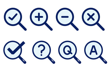 ビジネス向きの虫眼鏡アイコンセット　青系