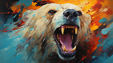 Grizzly bear, expressive painting, wild and colorful. Energetic, nature-inspired art for decor, prints and creative expressions. On a dynamic canvas with a touch of untamed beauty.