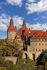 Fototapeta na wymiar Ksiaz Castle, medieval mysterious 13th century fortress, Walbrzych, Poland