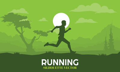 Fototapeta na wymiar Running silhouettes. Vector illustration, Trail Running, Marathon runner. 