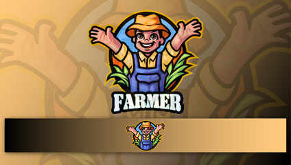illustration of a person with a cup of coffee Farmer mascot logo 
