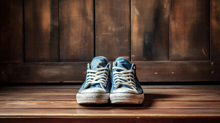 Sneakers on wooden table - Powered by Adobe