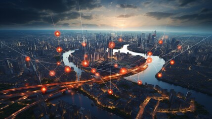 Dynamic Urban Landscape: GPS Navigation Map with Drone Perspective