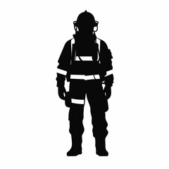 Firefighter black icon on white background. Fireman silhouette